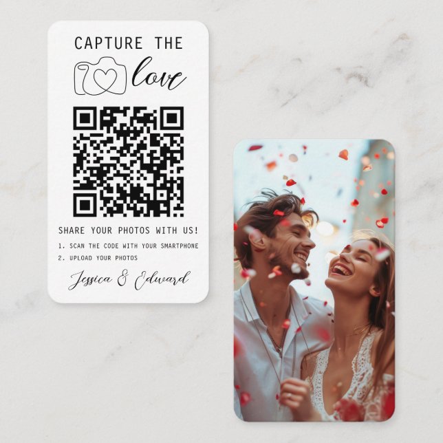 Tarjeta De Mesa Captura El Boda Moderno De Love Qr Code (Anverso / Reverso)