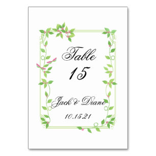Tarjeta De Mesa Capullos rosados en boda de hiedra verde