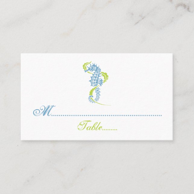 Tarjeta De Mesa Carné de boda verde azul caballito de mar (Anverso)