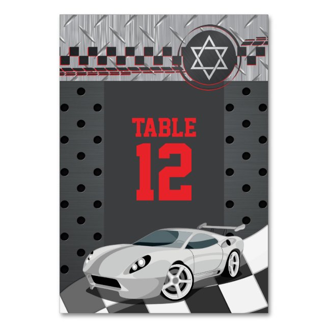 Tarjeta De Mesa Carreras del coche Racecar Bar Mitzvah (Anverso)