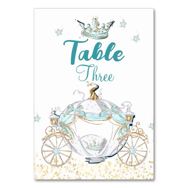 Tarjeta De Mesa Carrito de Princesa de Cenicienta verde azulada y  (Anverso)