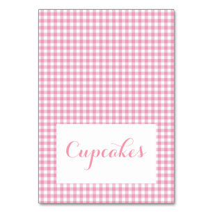 Tarjeta De Mesa Cartas de carpas de comida de gingham rosa