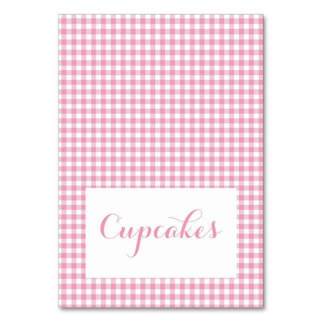 Tarjeta De Mesa Cartas de carpas de comida de gingham rosa (Anverso)