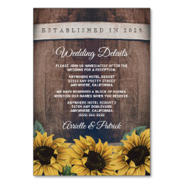 Tarjeta De Mesa Cartas de cierre del Boda de girasol Barrel Vintag