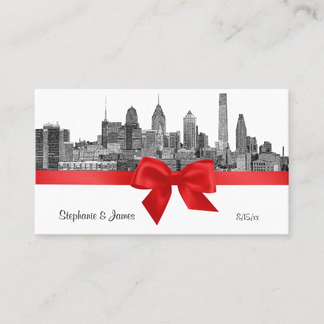 Tarjeta De Mesa Cartas de Escordancia Roja de Philadelphia Skyline (Anverso)