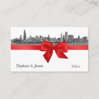 Tarjeta De Mesa Cartas de Escort Rojo BW de Chicago Skyline Etched