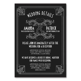 Tarjeta De Mesa Cartas de inserción de Boda negro vintage Art Deco