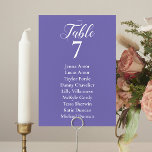 Tarjeta De Mesa Cartas De La Tabla De Asientos De Boda Blanco Y Pe<br><div class="desc">Guíe a sus huéspedes hasta su mesa adecuada con estas elegantes tarjetas periwinkle. Personalice el número de tabla y el nombre del invitado en un texto blanco.</div>