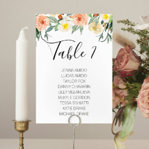 Tarjeta De Mesa Cartas de la tabla de asientos de Bodas de flores