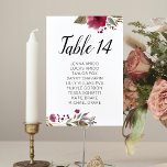 Tarjeta De Mesa Cartas de la tabla de asientos del Boda de las flo<br><div class="desc">Guíe a sus huéspedes hasta su mesa con estas elegantes tarjetas de tabiques florales. Personalice el número de tabla y el nombre del invitado. Parte de la colección Borgoña.</div>