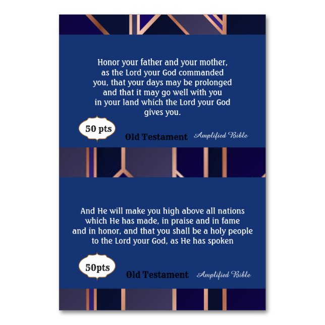 Tarjeta De Mesa Cartas de las escrituras de honor (Anverso)