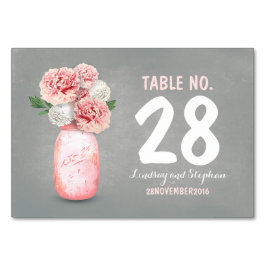 Tarjeta De Mesa Cartas de mesa con flores rosadas de tarro de barr