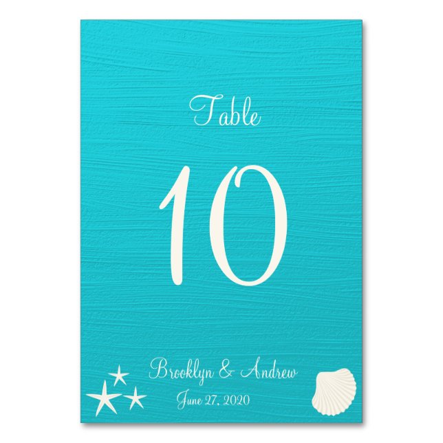 Tarjeta De Mesa Cartas De Mesa De Boda De Playa Colocar Cartas (Anverso)