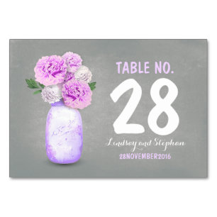 Tarjeta De Mesa Cartas de mesa de flores púrpuras de tarro de carm