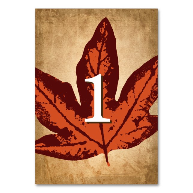 Tarjeta De Mesa Cartas de mesa de hojas de otoño | Bodas de otoño  (Anverso)
