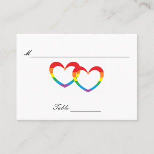 Tarjeta De Mesa Cartas de mesa de invitados "Corazón doble arcoiri