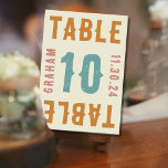 Tarjeta De Mesa Cartas de número de tabla de tipografía brillante<br><div class="desc">Impresione a sus huéspedes bodas con esta divertida y audaz tarjeta de números de mesa personalizado. La tipografía audaz inspirada en el suroeste en oro retro, azul polvoriento y rosa rubor son la manera perfecta y divertida de emocionar a los huéspedes por su boda. Puede personalizar todos los textos y...</div>
