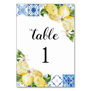 Tarjeta De Mesa Cartas de número de tablas de mosaicos azules medi