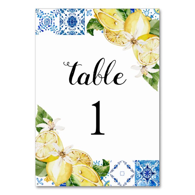 Tarjeta De Mesa Cartas de número de tablas de mosaicos azules medi (Reverso)