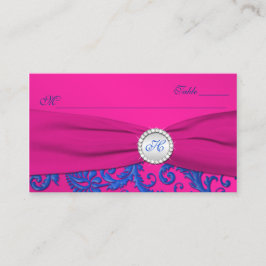 Tarjeta De Mesa Cartas Monogramadas de Cobalto y Fuchsia Place