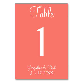 Tarjeta De Mesa Cartas Nº de tabla de Boda de coral