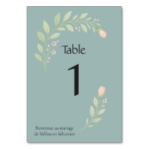 Carte de numéro de table pour mariage, floral