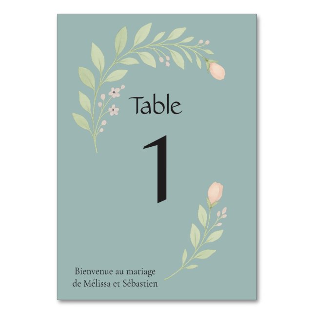 Tarjeta De Mesa Carte de numéro de table pour mariage, floral (Anverso)