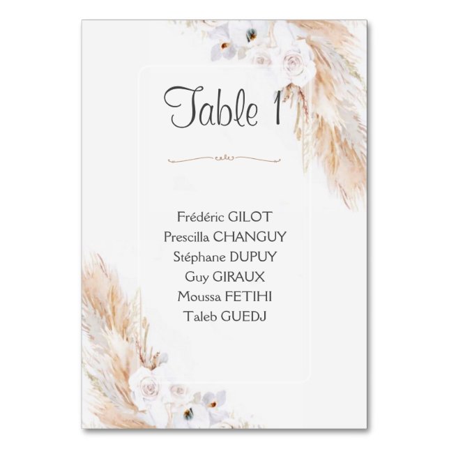 Tarjeta De Mesa Carte plan de tabla (Anverso)