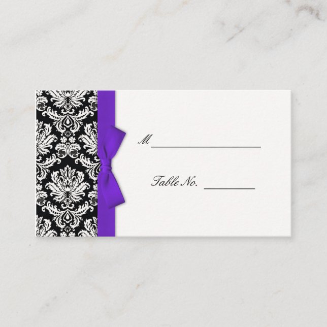 Tarjeta De Mesa Carteles de bodas de damasco morado (Anverso)