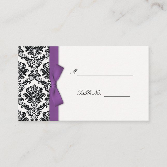Tarjeta De Mesa Carteles de bodas de damasco morado (Anverso)