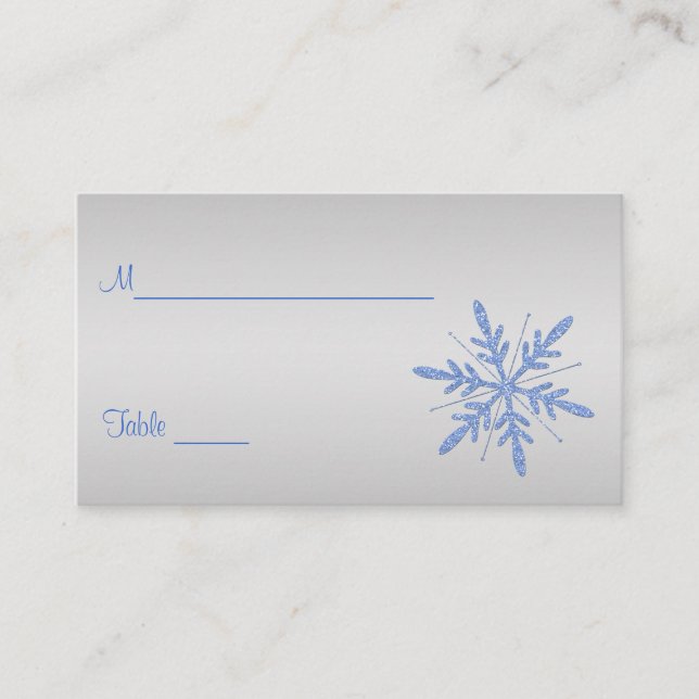 Tarjeta De Mesa Carteles de copos de nieve azul Purpurinoso (Anverso)