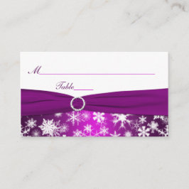 Tarjeta De Mesa Carteles de copos de nieve morado y blanco