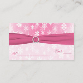 Tarjeta De Mesa Carteles de copos de nieve rosa y blanco