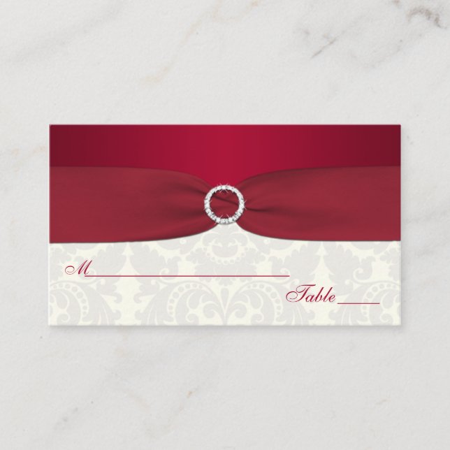 Tarjeta De Mesa Carteles de damasco de marfil y rojo (Anverso)