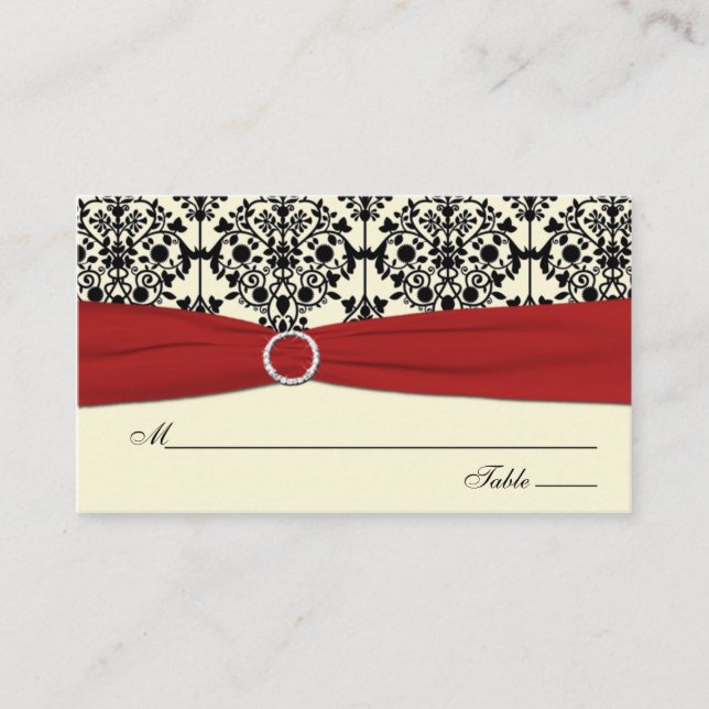 Tarjeta De Mesa Carteles de damascos rojos, marfileños y negros (Anverso)
