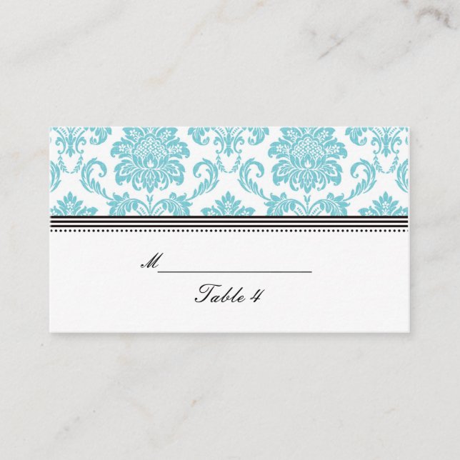 Tarjeta De Mesa Carteles de matrimonio turquesa Damask (Anverso)