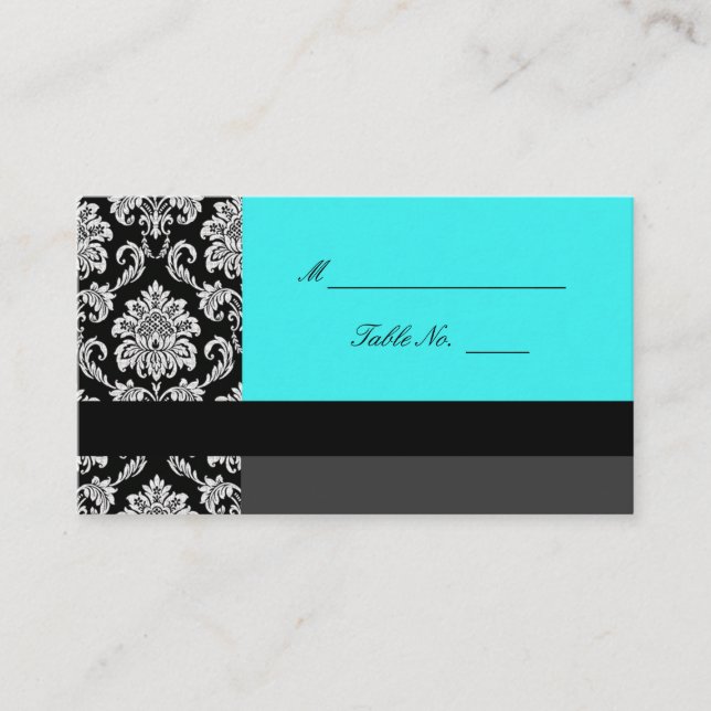Tarjeta De Mesa Carteles de matrimonio turquesa Damask (Anverso)