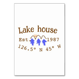 Tarjeta De Mesa Casa del lago. Fecha año personalizado coordenadas