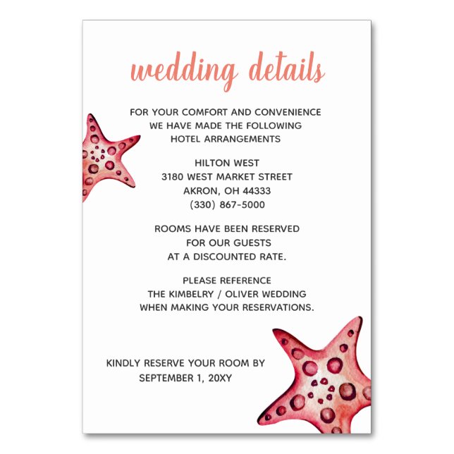 Tarjeta De Mesa Cascada acuática rústica Seashells Starfish Beach  (Anverso)