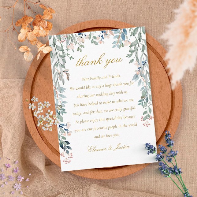 Tarjeta De Mesa Cascada Floral de Verde Boda Agradecimiento (Subido por el creador)