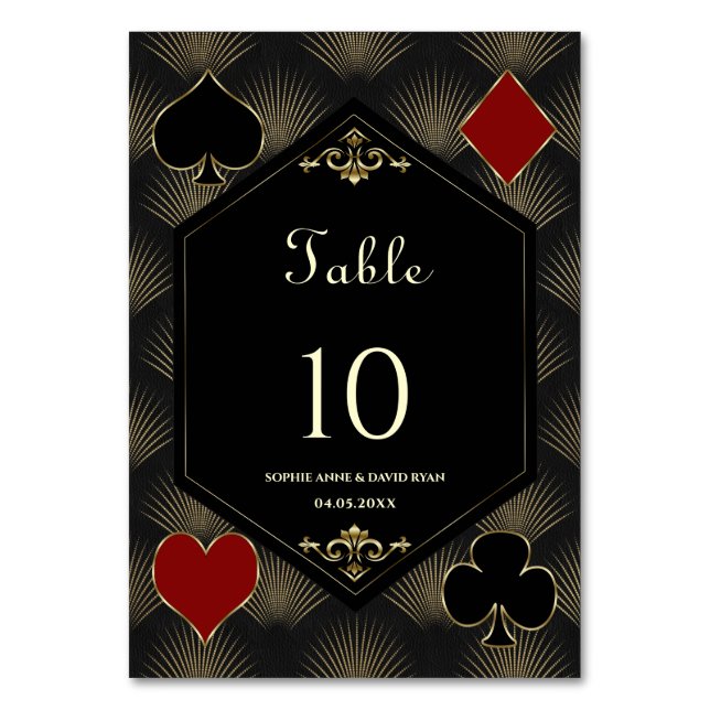 Tarjeta De Mesa Casino Gold Black Gatsby 1920s Gambling Wedding (Anverso)