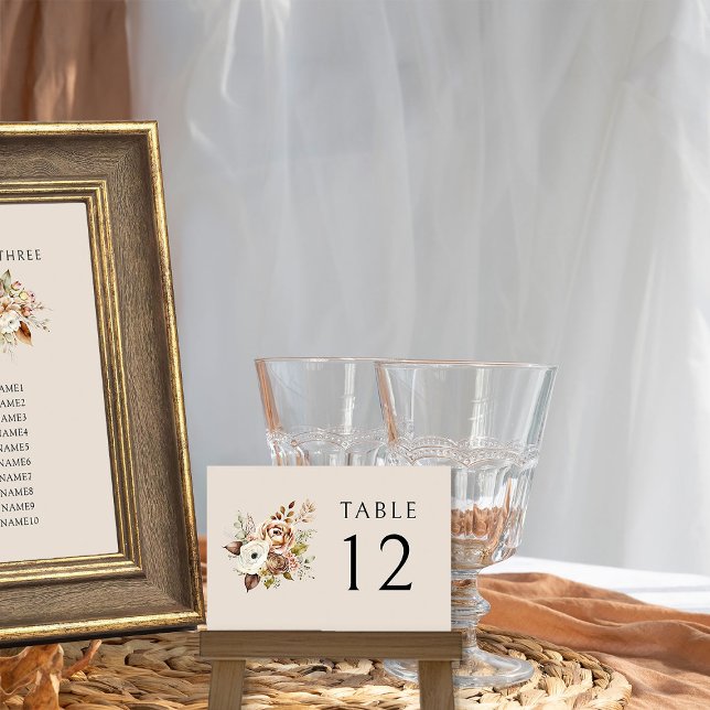 Tarjeta De Mesa Caso de caída neutra de tierra floral rústica (Wedding table number from Rustic Floral Brown Neutral Wedding Collection by Darling & May)