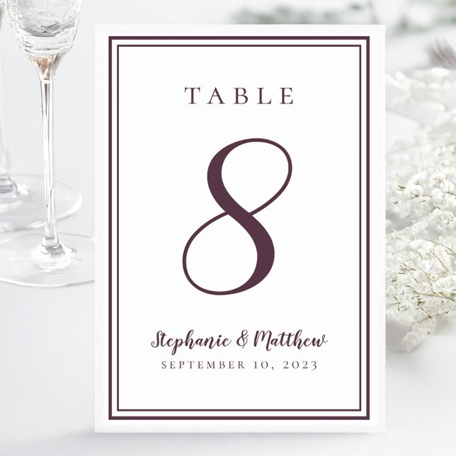 Tarjeta De Mesa Cassis Boda púrpura Moda simple moderna (Cassis Purple Wedding Modern Simple Chic Table Number
)