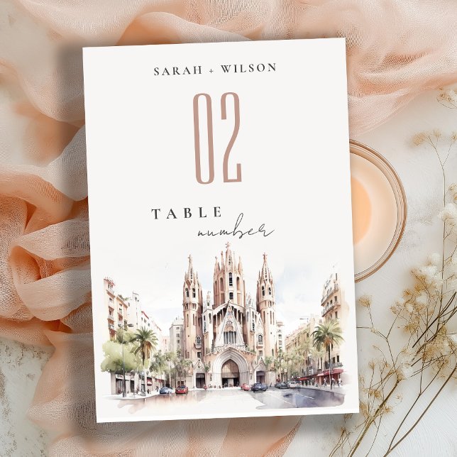 Tarjeta De Mesa Catedral de Barcelona Boda de Acuarela de España (Subido por el creador)
