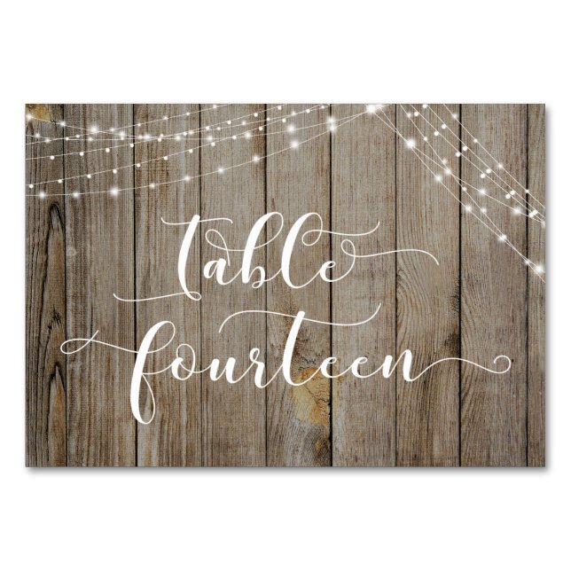 Tarjeta de Mesa Catorce de Madera Marrón Desgastad (Anverso)