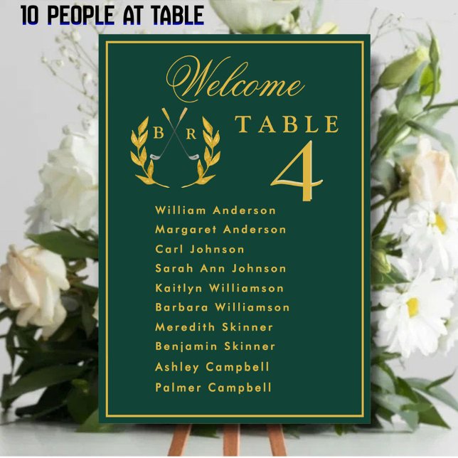 Tarjeta De Mesa Celebration Golf Wedding Seating 10 Guest Names (Subido por el creador)