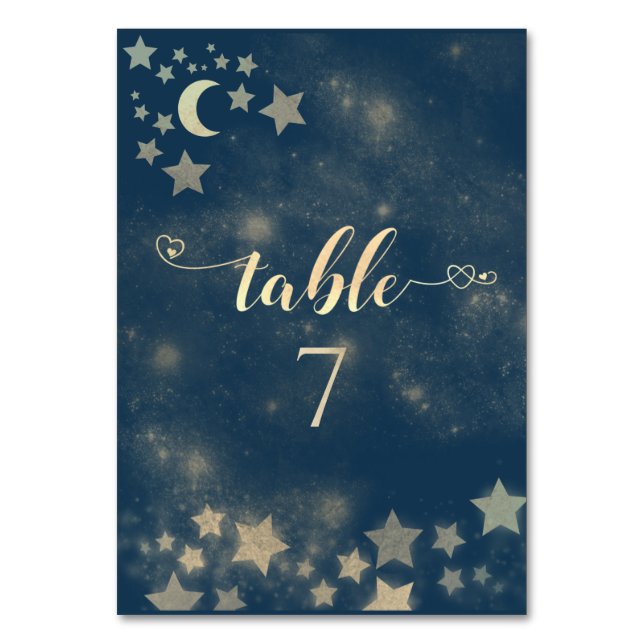 Tarjeta De Mesa Celestial de la luna romántica y estrellas de cali (Anverso)