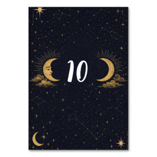 Tarjeta De Mesa Celestial Starry Night Gold Moon Table Number