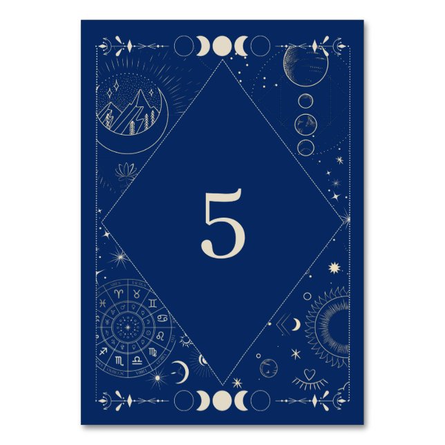 Tarjeta De Mesa Celestial sun moon cosmic ethereal wedding  (Anverso)