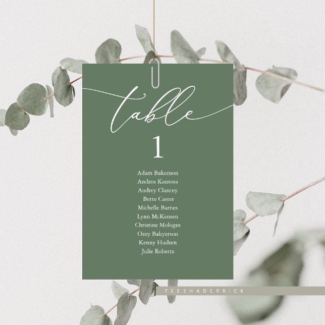 Tarjeta De Mesa Cena boda, moderna carta de asientos para invitado (Elopement Wedding Dinner, Guest Seating Chart Table, in Modern Sage Green, Table No and Guest Names)